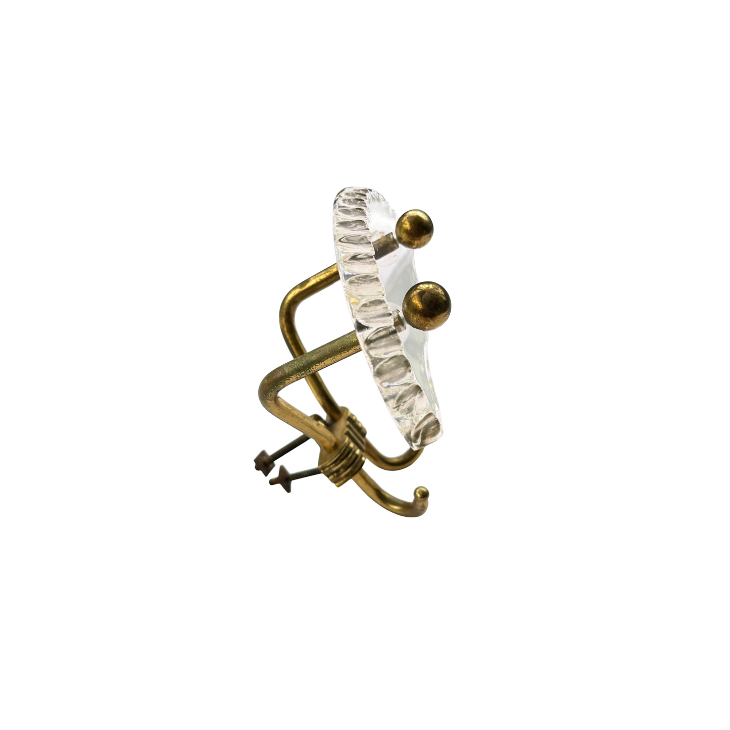 Side view of 1950s Italian wall hook showing brass mount and 8.5cm projection