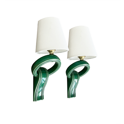 Green Ceramic Wall Lights by Jean Marie Radureau - detail view