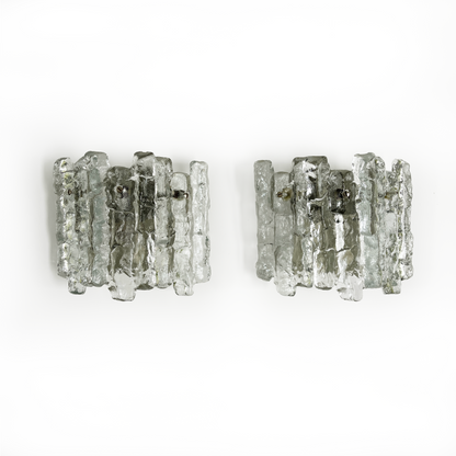 Pair of Vintage Sierra Ice-Glass Wall Lamps by J. T. Kalmar - 3 Panel