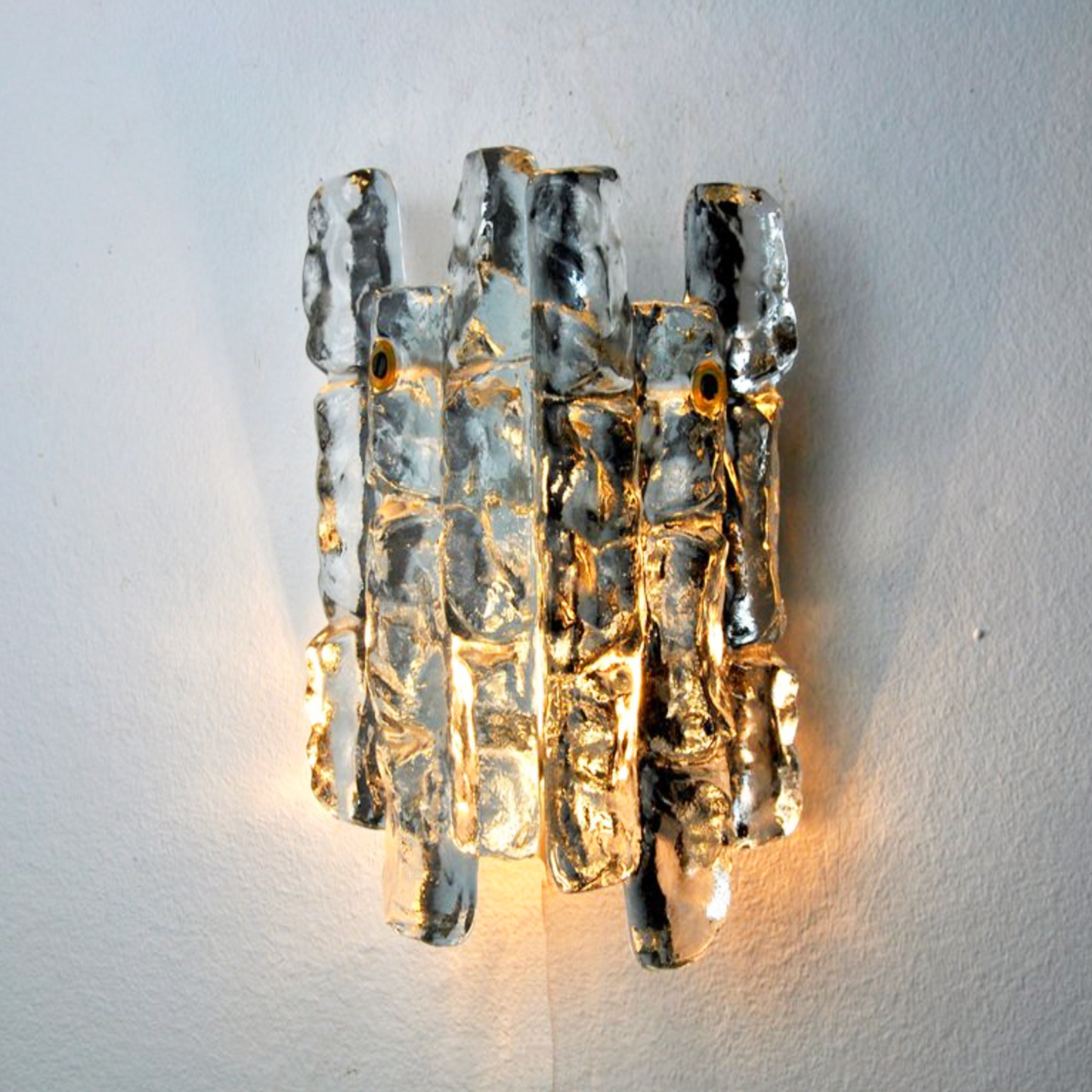 Pair of Vintage Sierra Ice-Glass Wall Lamps by J. T. Kalmar - 2 Panel - close up
