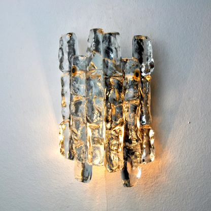 Pair of Vintage Sierra Ice-Glass Wall Lamps by J. T. Kalmar - 2 Panel - close up