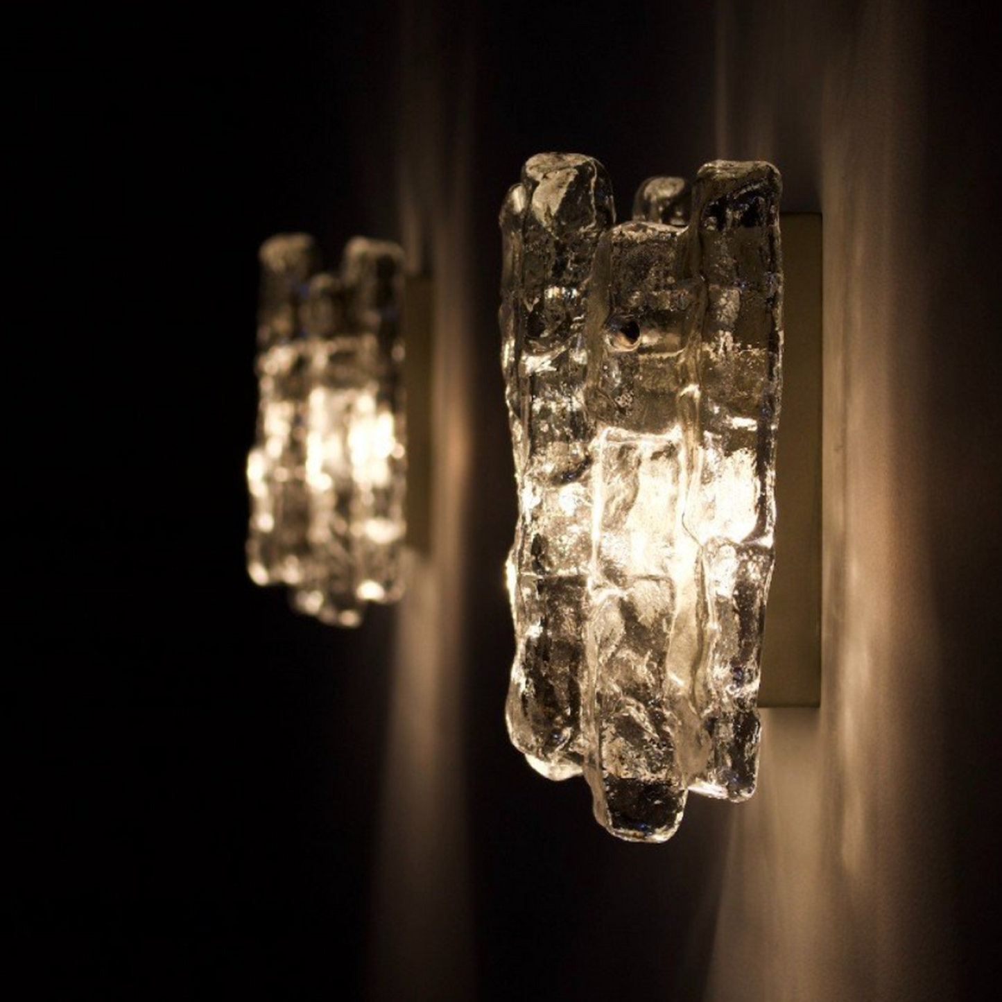 Pair of Vintage Sierra Ice-Glass Wall Lamps by J. T. Kalmar - 2 Panel - view 6