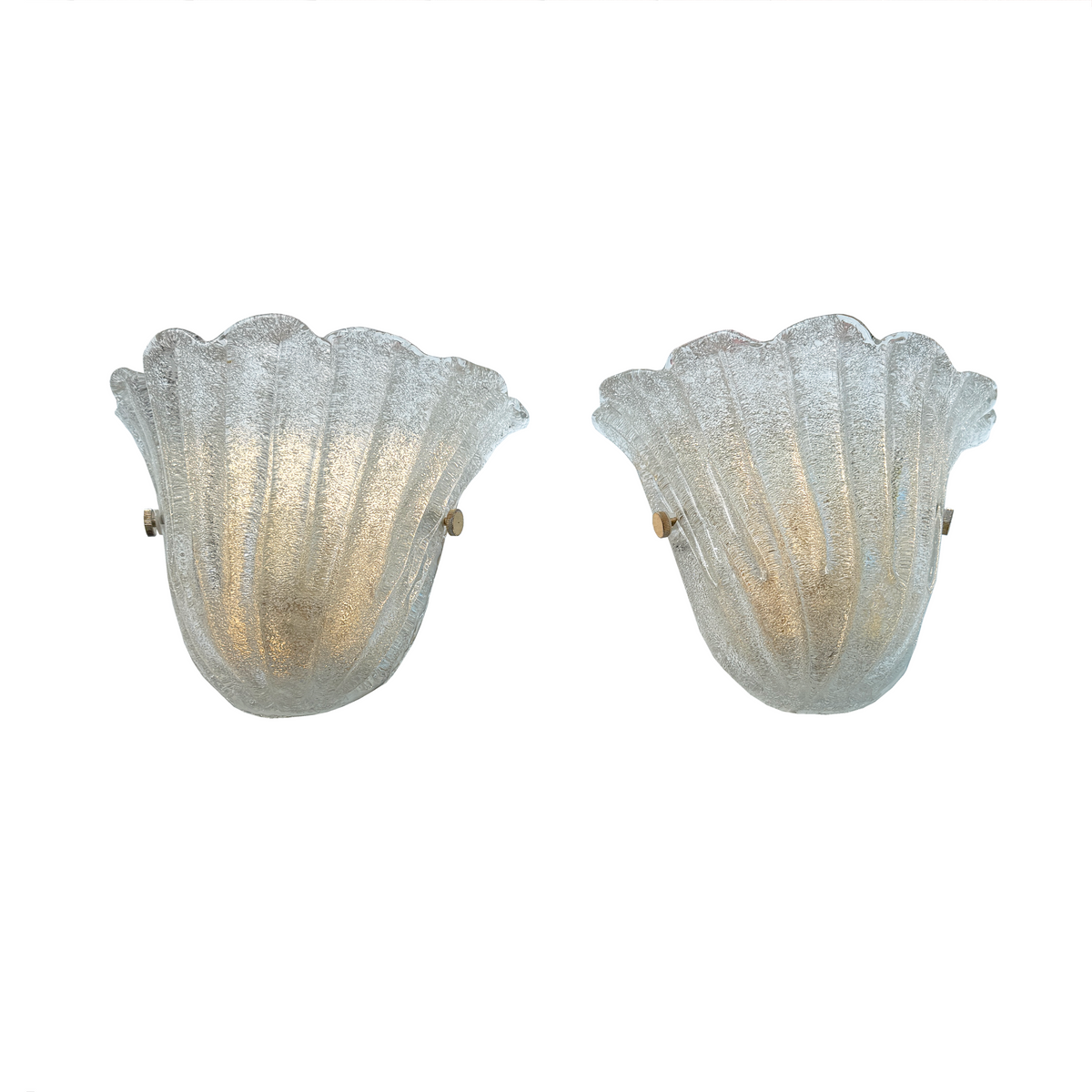 Polished brass fixture and textured Murano glass shade on 1980s Italian wall sconce