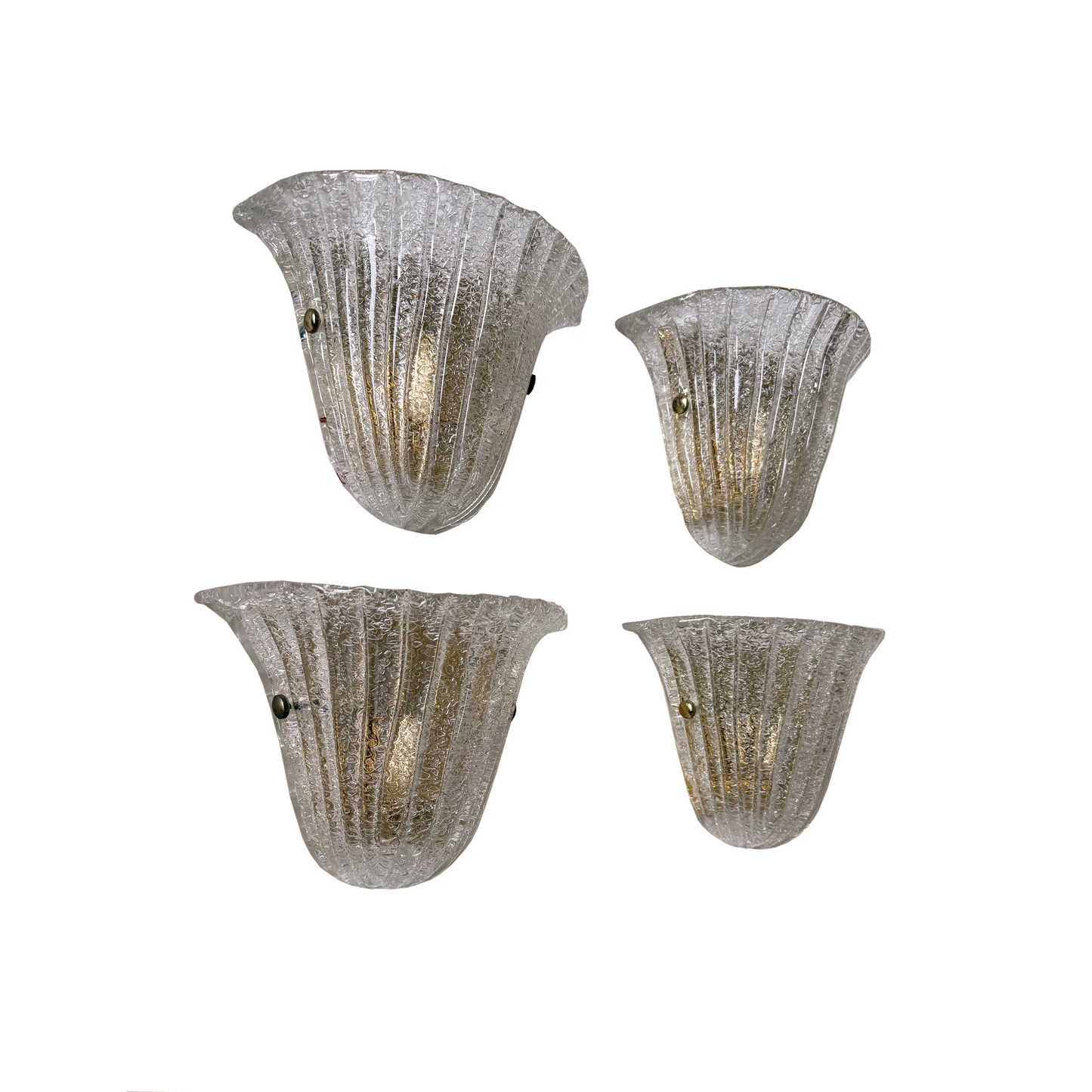 Graniglia Murano glass sconce with ribbed clear glass and brass back plate, 1980s Italian