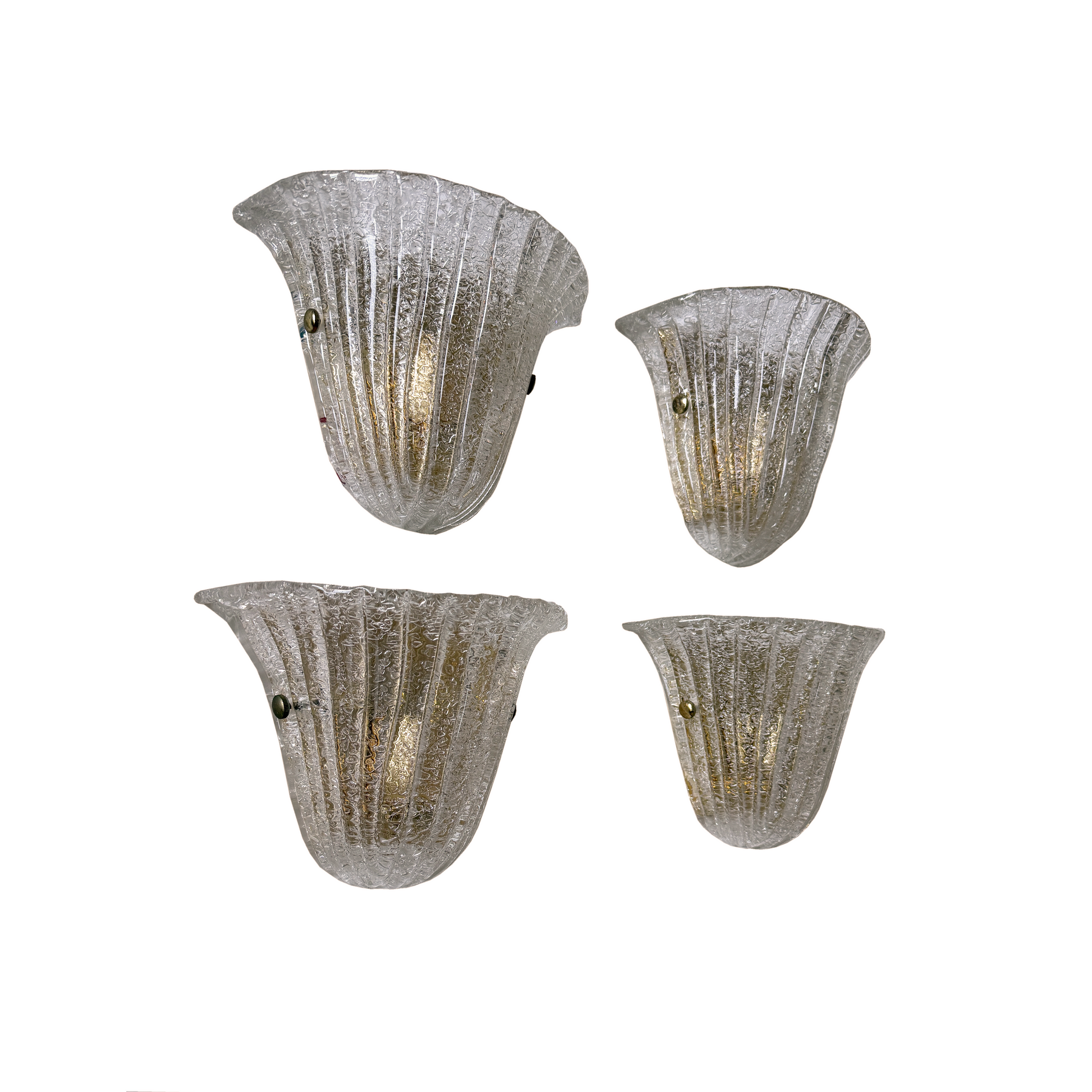 Graniglia Murano glass sconce with ribbed clear glass and brass back plate, 1980s Italian