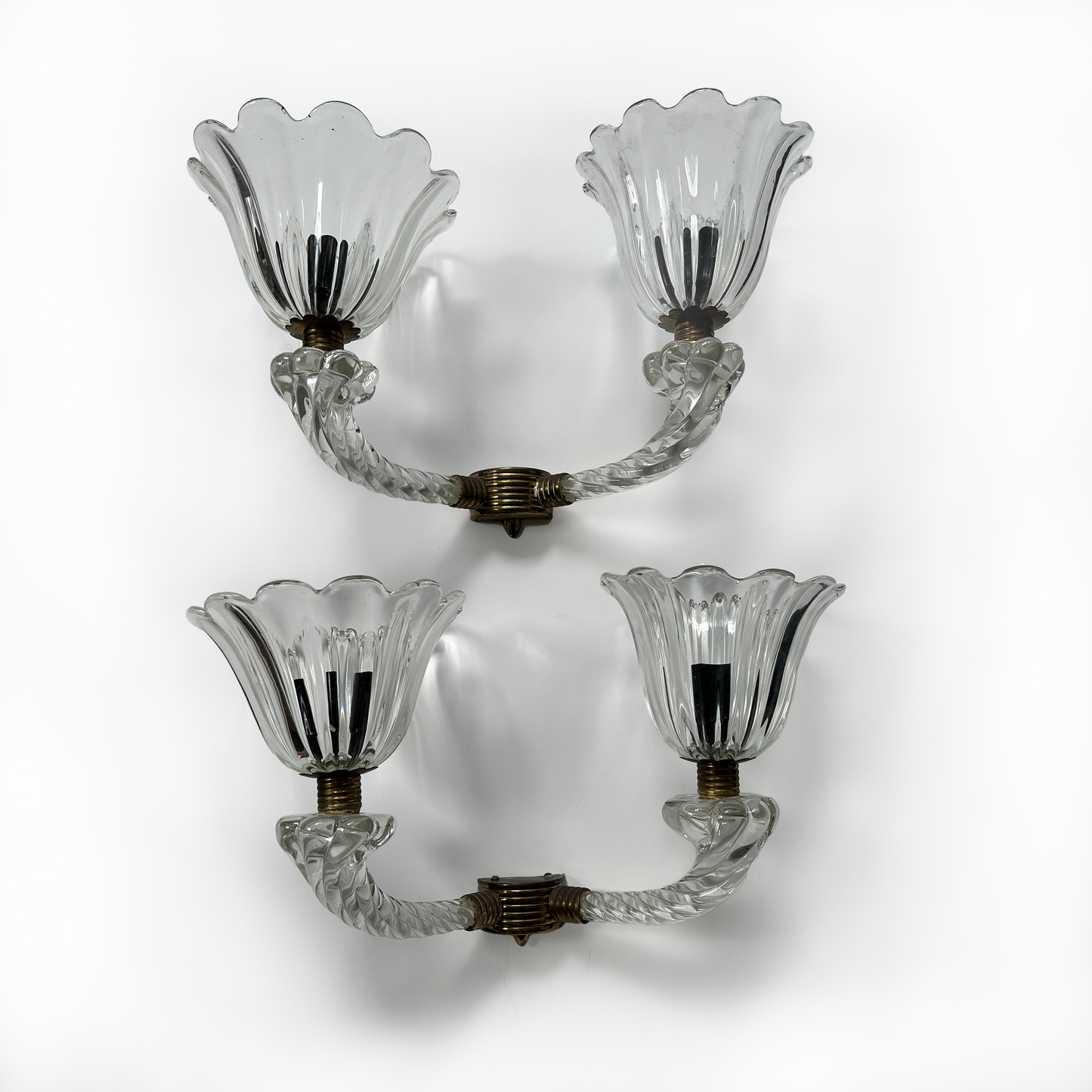 Vintage Double Armed Murano Glass and Brass Sconce - 1 Available