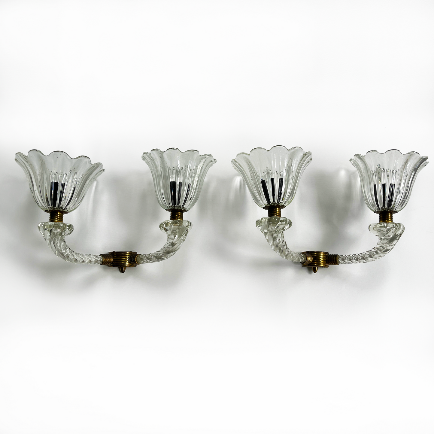 Vintage Double Armed Murano Glass and Brass Sconce - 1 Available