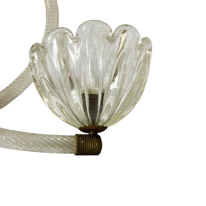 Close-up of hand-blown Murano glass bowl tone and texture on Barovier & Toso pendant