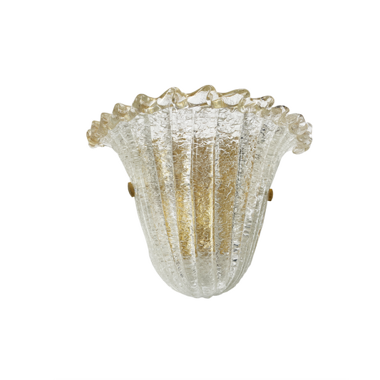 Single Ribbed Murano Glass Sconces with 24kt Gold Wave Piping