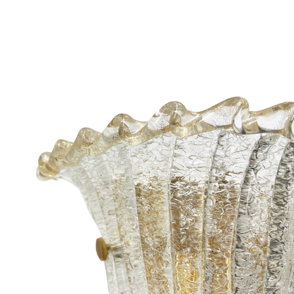 Single Ribbed Murano Glass Sconces with 24kt Gold Wave Piping