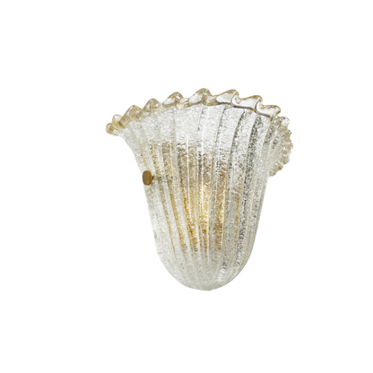 Single Ribbed Murano Glass Sconces with 24kt Gold Wave Piping
