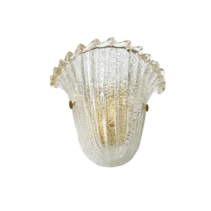 Single Ribbed Murano Glass Sconces with 24kt Gold Wave Piping