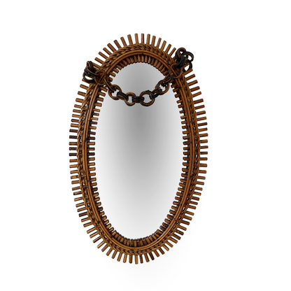 Vintage Oval Rattan Mirror by Marco Minbre for Bonacina