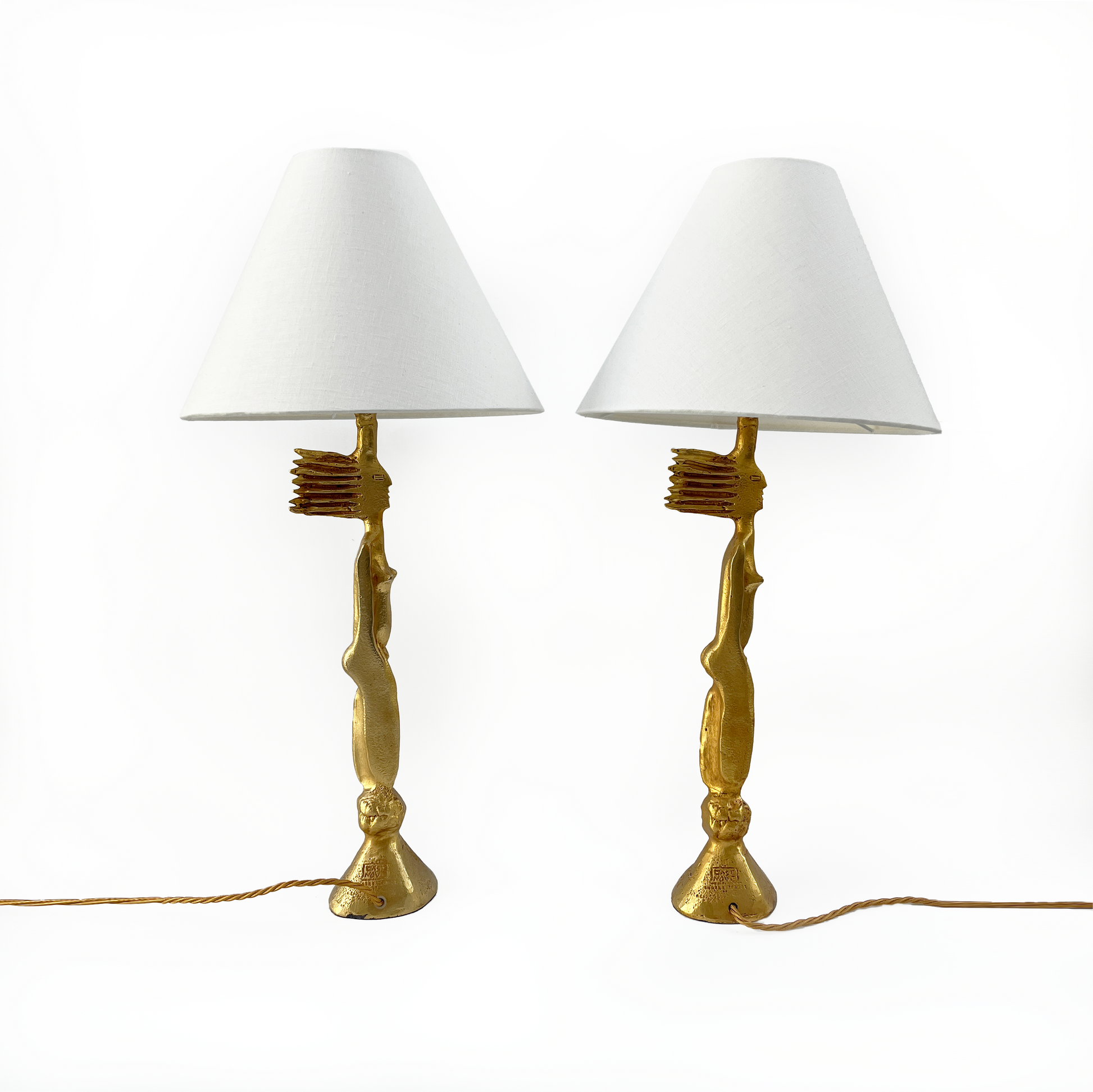 Pair Guilded Bronze Lamps by Pierre Casenove for Fondica