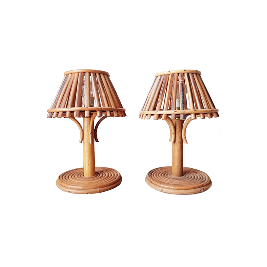 Wicker and Bamboo Italian Table Lamps - Pair