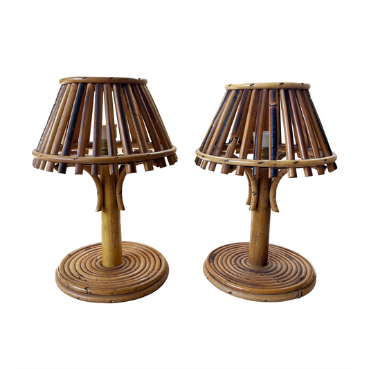 Wicker and Bamboo Italian Table Lamps - Pair