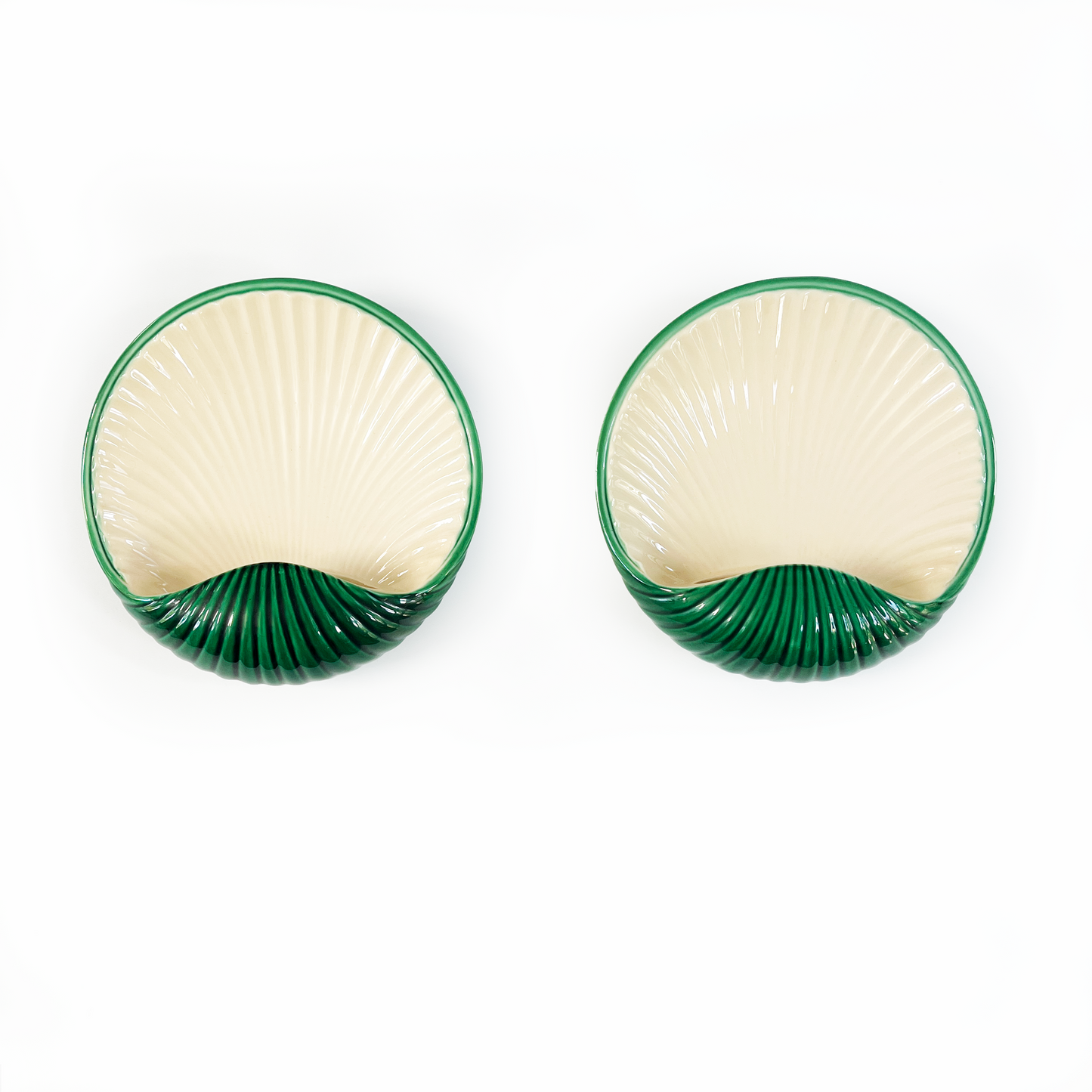 Pair of Green Ceramic Shell Shaped Sconces