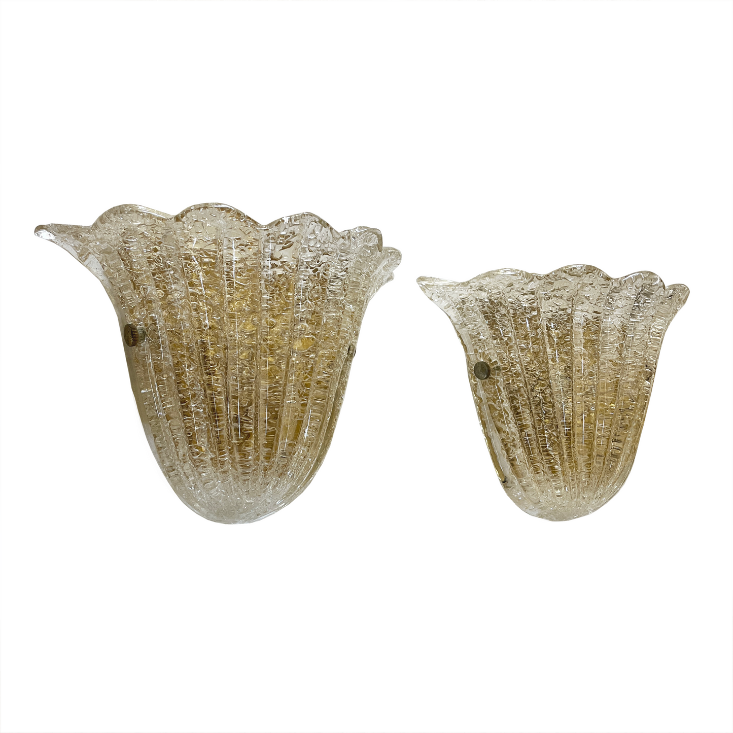 Pair of Murano Graniglia Glass Scalloped Sconces - 2 Pairs Available