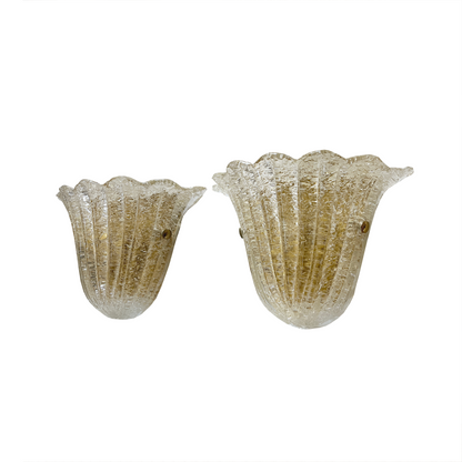 Pair of Murano Graniglia Glass Scalloped Sconces - 2 Pairs Available