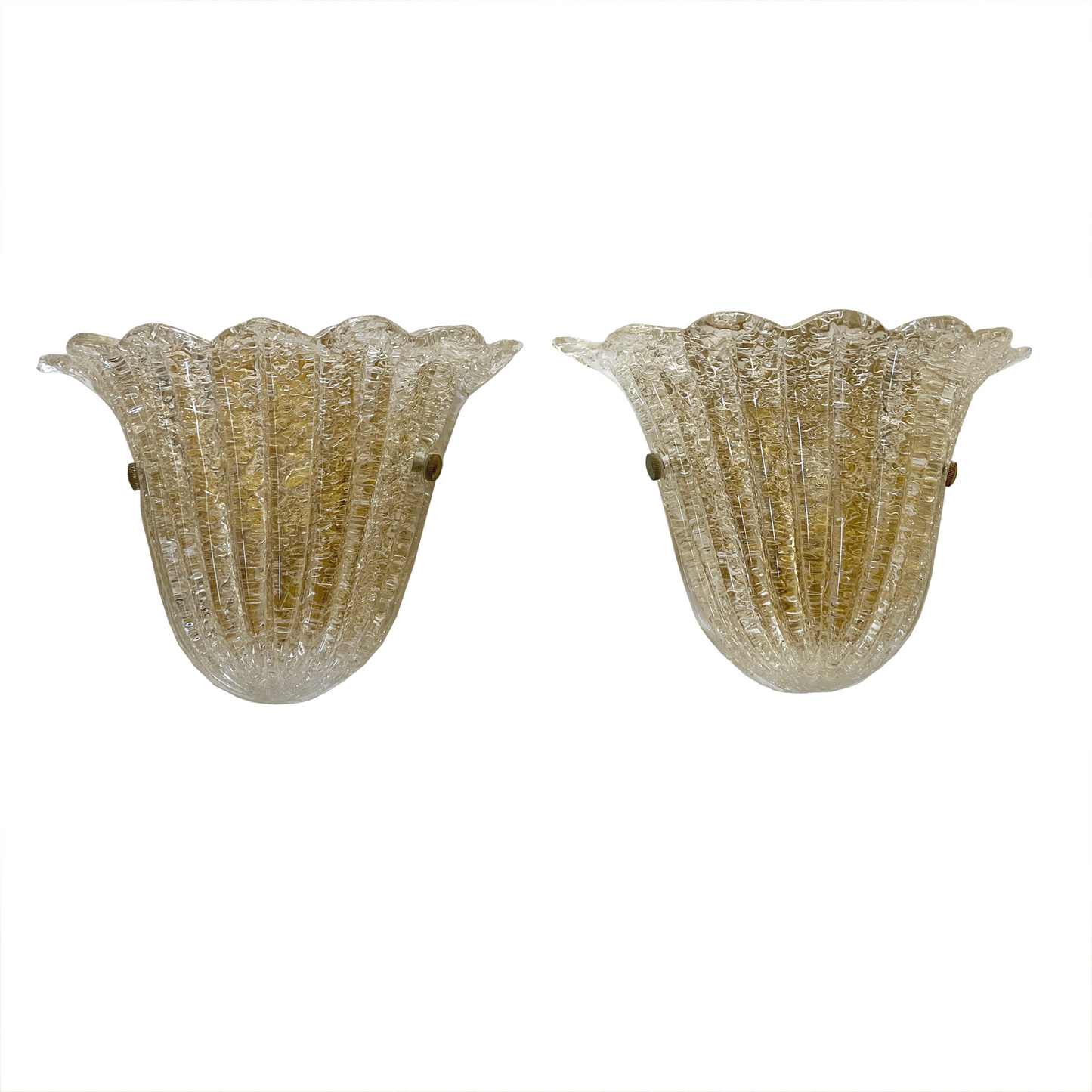 Pair of Murano Graniglia Glass Scalloped Sconces - 2 Pairs Available