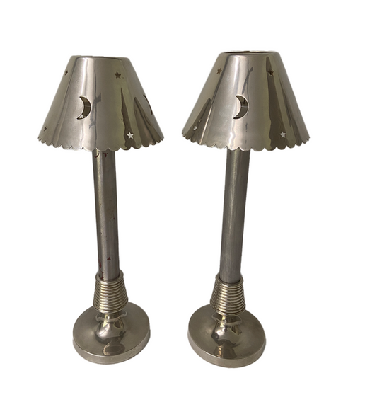 Pair of Refurbished Italian Tea Lights with Moon and Star Motifs - PreOrder