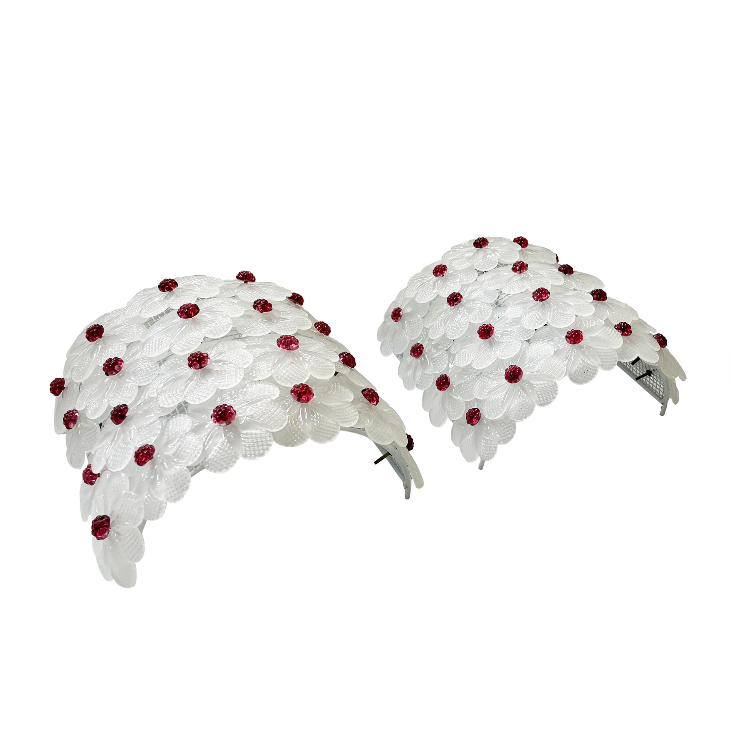 Pair of Seguso Opaque White Flower Sconces with Red Centres