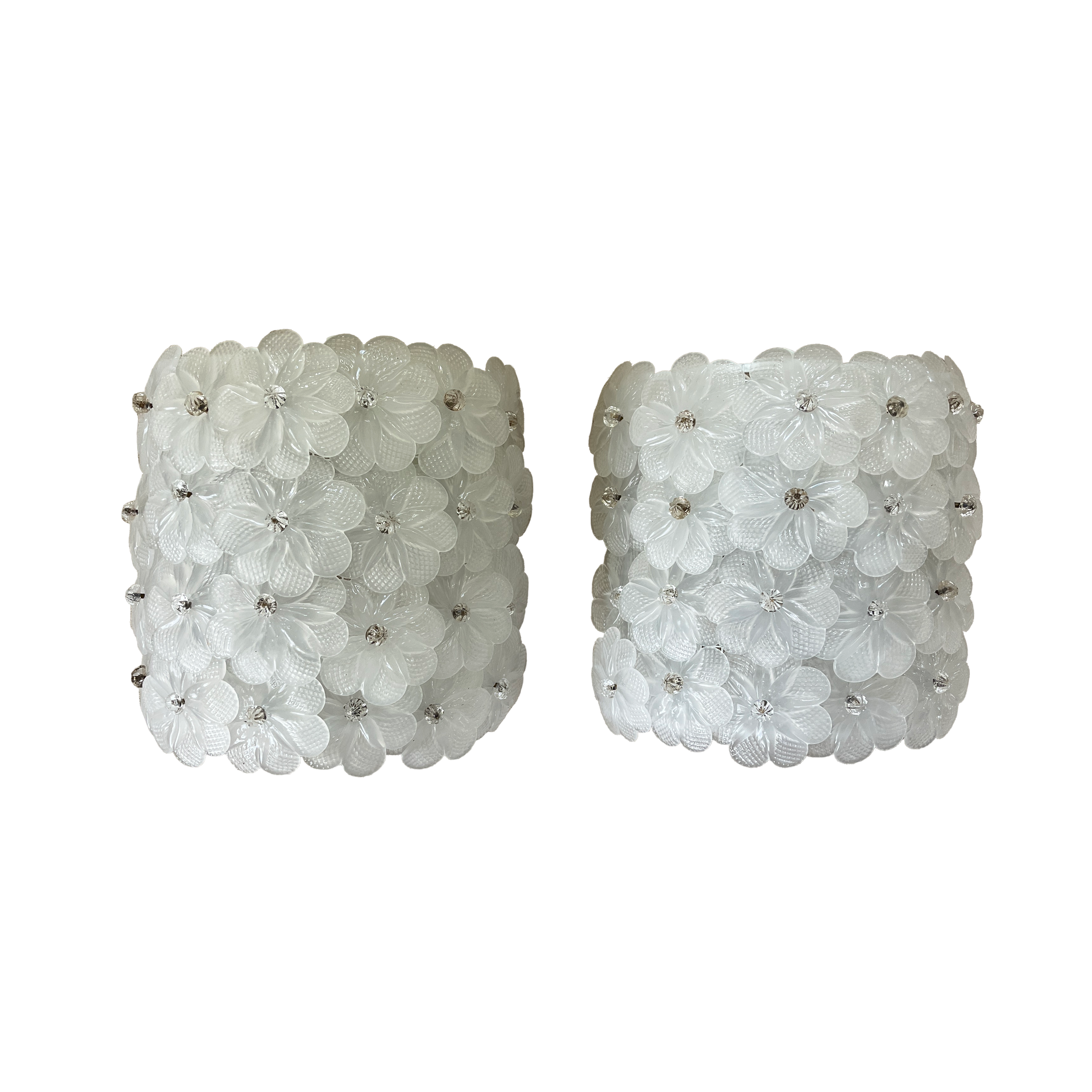 Pair of vintage Seguso opaque white flower sconces in hand-blown Murano glass
