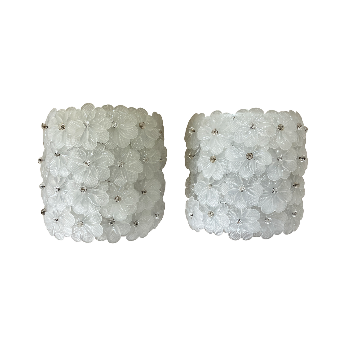 Pair of Seguso Opaque White Flower Sconces