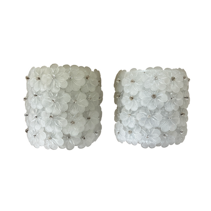 Pair of Seguso Opaque White Flower Sconces