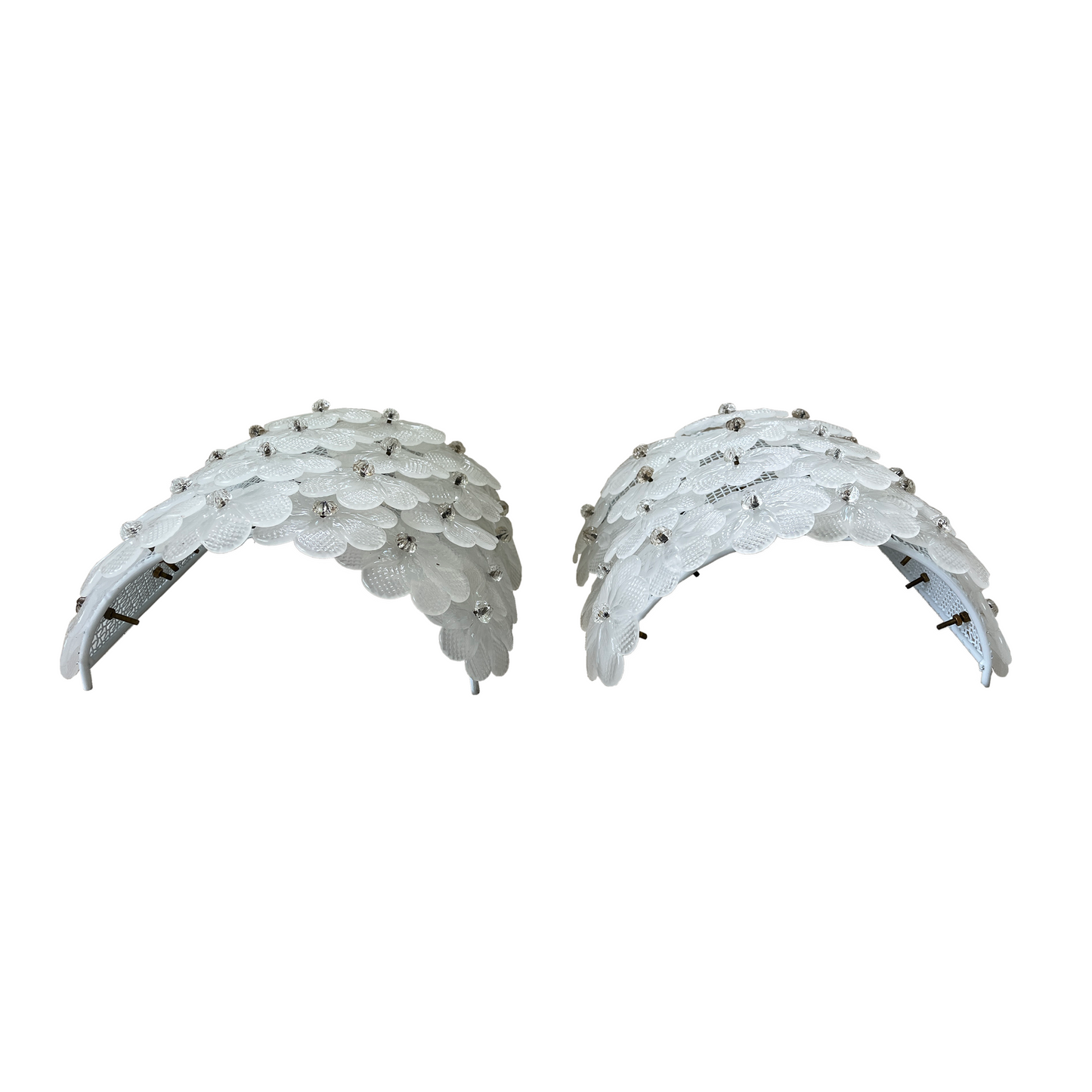 Pair of Seguso Opaque White Flower Sconces