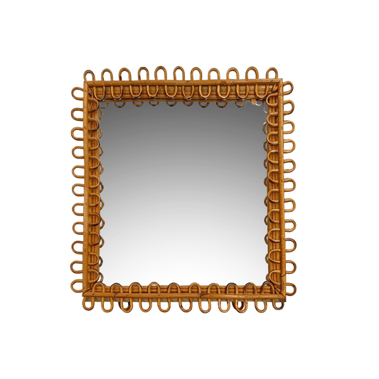 Vintage Square Looped Mirror in Rattan and Bamboo by Bonacina
