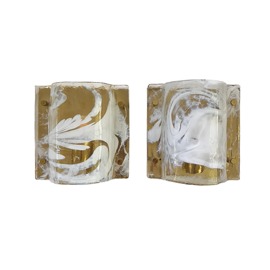 Pair of Vintage Curved Murano Glass Wall Lights for Hillebrand