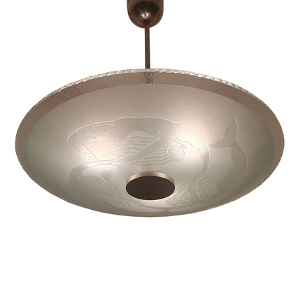 Art Deco Sandblasted Glass Saturn Pendant Light