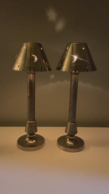 Pair of Refurbished Italian Tea Lights with Moon and Star Motifs - PreOrder